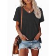 thumbnail image 1 of Womens T Shirts V Neck Rolled Sleeve Pocket Summer Tops Casual Loose Basic Tee Shirts Trendy, 1 of 4