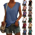 thumbnail image 1 of Womens T Shirts V Neck Short Sleeve Casual Loose Fit Basic Tees Tank Tops Solid color Casual Summer Fashion Trendy Outfits Clothes Blouse ﻿, 1 of 4