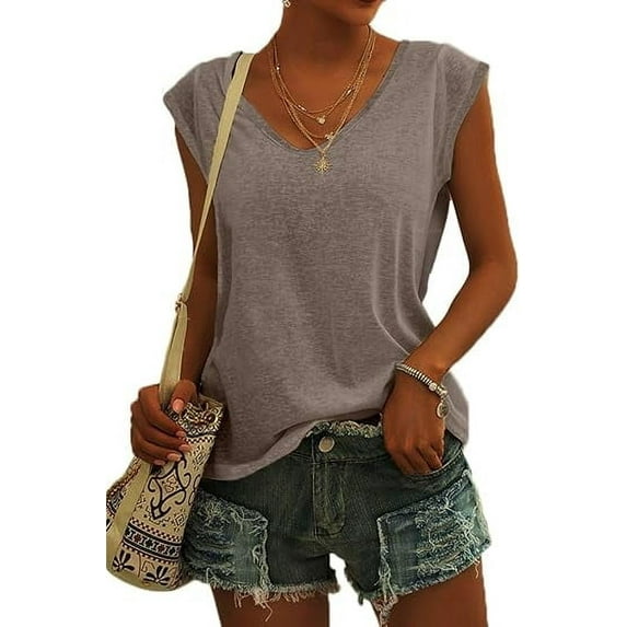 Womens T Shirts V Neck Short Sleeve Casual Loose Fit Basic Tees Tank Tops Solid color Casual Summer Fashion Trendy Outfits Clothes Blouse ﻿