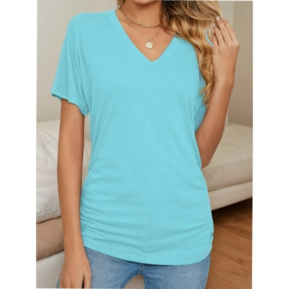 Womens T Shirts V Neck Short Sleeve Casual Loose Tees Tops Trending