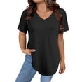 thumbnail image 1 of Womens T Shirts V Neck Short Sleeve Plus Size Basic Tee Curved Hem Tunic Tops,Black,4XL, 1 of 5