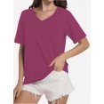 thumbnail image 1 of Womens T Shirts V-Neck Short Sleeve Summer Tops Casual Basic Tees Trendy, 1 of 5