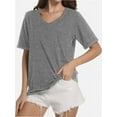 thumbnail image 1 of Womens T Shirts V-Neck Short Sleeve Summer Tops Casual Basic Tees Trendy, 1 of 5