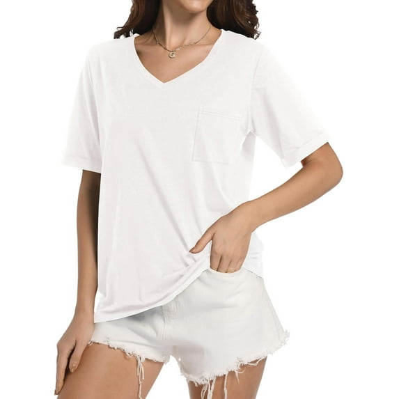 Womens T Shirts V-Neck Short Sleeve Summer Tops Casual Basic Tees Trendy