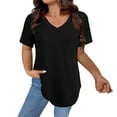 thumbnail image 1 of Womens T Shirts V Neck Summer Short/Long Sleeve Cotton Tops Tees Black Women Blending Shirts Women's Short Sleeve T-Shirt(XL), 1 of 4