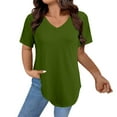 thumbnail image 1 of Womens T Shirts V Neck Summer Short/Long Sleeve Cotton Tops Tees Green Women Blending Shirts Women's Short Sleeve T-Shirt(XXXL), 1 of 4