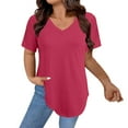 thumbnail image 1 of Womens T Shirts V Neck Summer Short/Long Sleeve Cotton Tops Tees Hot Pink Women Blending Shirts Women's Short Sleeve T-Shirt(L), 1 of 4