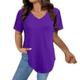thumbnail image 1 of Womens T Shirts V Neck Summer Short/Long Sleeve Cotton Tops Tees Purple Women Blending Shirts Women's Short Sleeve T-Shirt(XXXXL), 1 of 4
