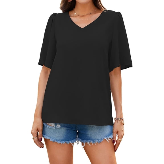 Womens T Shirts V Neck Summer Solid Color Short Sleeve Loose Casual Tunic Tops Shirts Blouses
