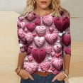 thumbnail image 1 of Womens T Shirts Valentines, Heart Tops for Women, 3/4 Sleeve Tee Shirt Women Valentine's Day Love Flower Print T Shirt Casual Round Neck Three Quarter Sleeve T-Shirt Top, 1 of 5