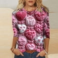 thumbnail image 1 of Womens T Shirts Valentines, Heart Tops for Women, 3/4 Sleeve Tee Shirt Women Valentine's Day Love Flower Print T Shirt Casual Round Neck Three Quarter Sleeve T-Shirt Top, 1 of 5