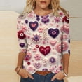 thumbnail image 1 of Womens T Shirts Valentines, Heart Tops for Women, 3/4 Sleeve Tee Shirt Women Valentine's Day Love Flower Print T Shirt Casual Round Neck Three Quarter Sleeve T-Shirt Top, 1 of 5