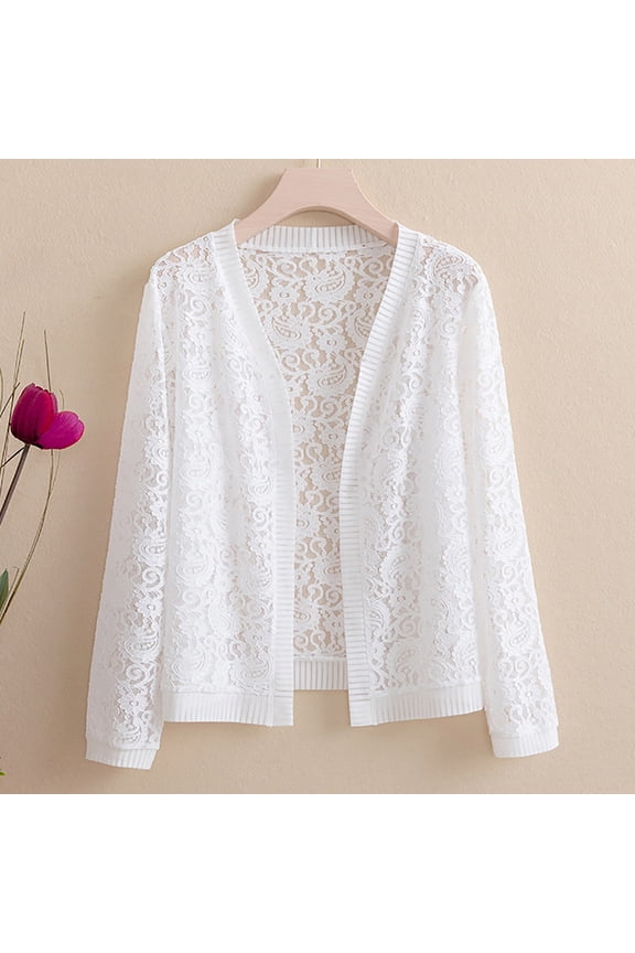 Womens T Shirts Women's Cardigans Autumn Jackets for Women UK Sweater Clothing Lightweight Solid Color Beach Lace Side Open Front Casual Thin Cover Up Cardigan Tops for Women