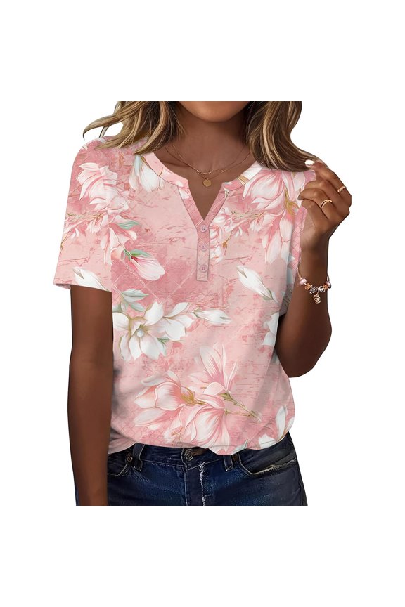 Womens T Shirts Women's Floral Soft Crew Neck T Shirt Classic Fit Casual Basic Tee Everyday Comfort Style V Neck Multicolour L