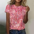thumbnail image 1 of Womens T Shirts Women's Short Sleeve Sequin Print Fashionable Round Neck Casual T Shirt Tops for Women, 1 of 4