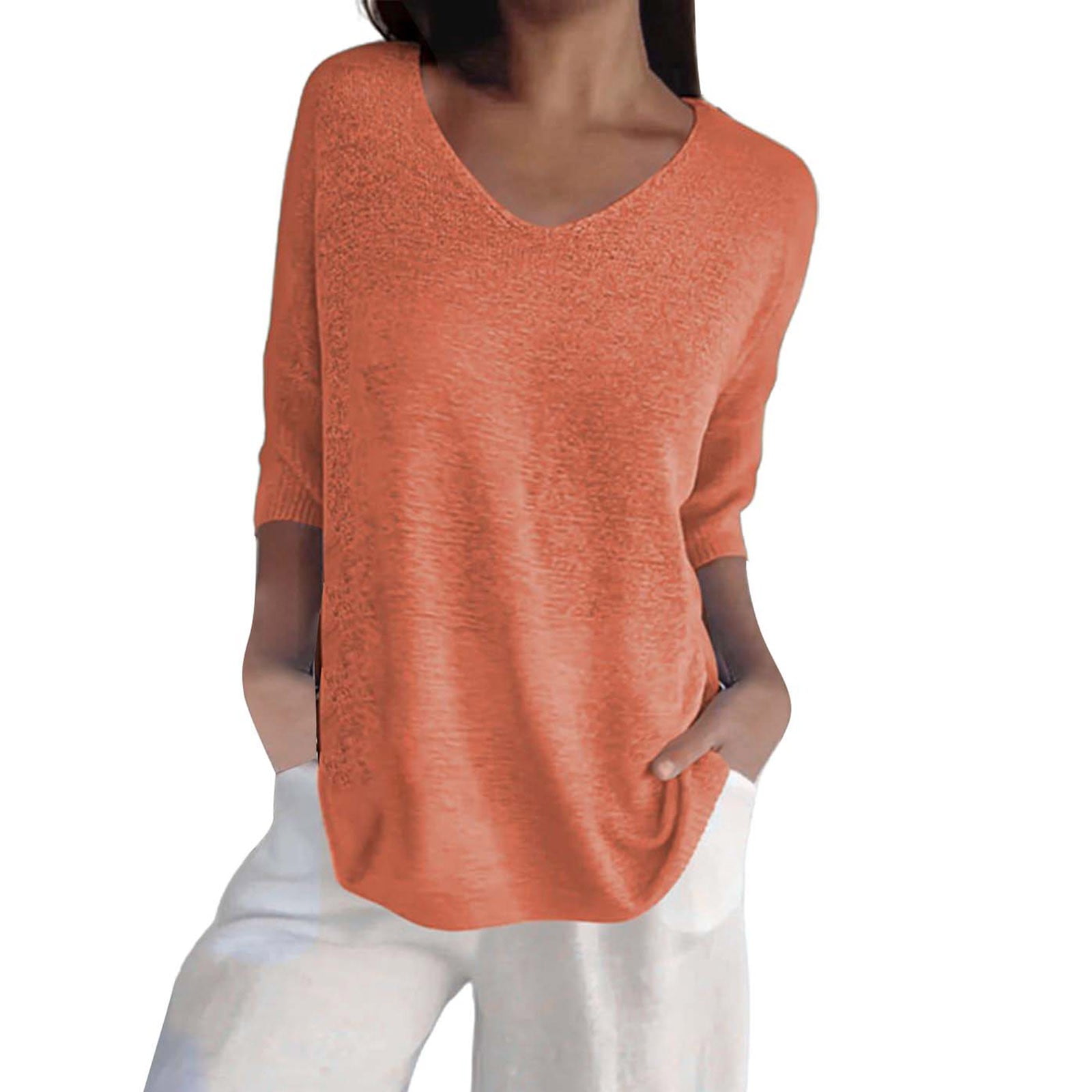 Womens T-Shirts, Womens Short Sleeve Sweaters Tops V Neck Pullover Knit ...