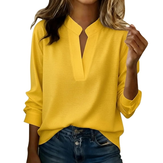 Womens T Shirts Wrinkle Resistant Stand Collar Polyester V Neck Daily Shirt