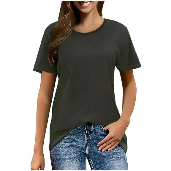 Womens T Shirts, Yigetop Women's Short Sleeve T Shirts Casual Solid Tops Basic Loose Crew Neck Clothes Pullover Tee T Shirts for Women Grey M