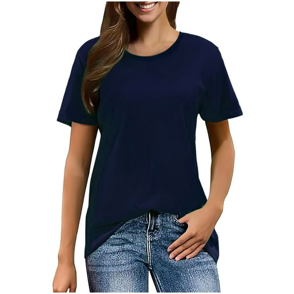 Womens T Shirts, Yigetop Women's Short Sleeve T Shirts Casual Solid Tops Basic Loose Crew Neck Clothes Pullover Tee T Shirts for Women Navy M