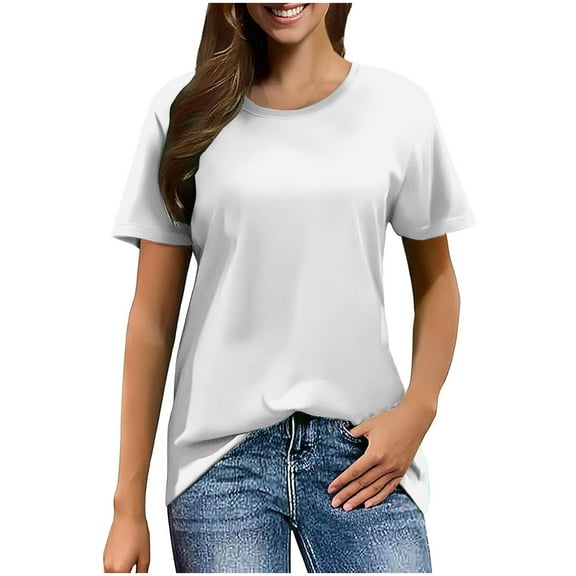 Womens T Shirts, Yigetop Women's Short Sleeve T Shirts Casual Solid Tops Basic Loose Crew Neck Clothes Pullover Tee T Shirts for Women White 2XL