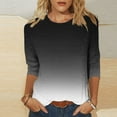 thumbnail image 1 of Womens T-shirts 3/4-sleeved Round-neck Gradient Printing Casual T-shirt Loose Top Black XXL, 1 of 5