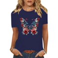 thumbnail image 1 of Womens T-shirts Short Sleeve Round Neck Independence Day Casual Printed T-Shirt Navy XXXL, 1 of 6