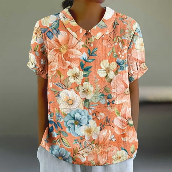 Womens T-shirts Short Sleeve Round Neck Printing Casual Cropped Loose Shirt Multicolor XXL