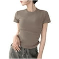 thumbnail image 1 of Womens T-shirts Short Sleeved Round Neck Solid Color Shoulder T-shirt Coffee XXL, 1 of 6