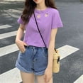 thumbnail image 1 of Womens T-shirts Short Sleeved Round Neck Summer Base T-shirt Purple XXL, 1 of 6