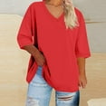 thumbnail image 1 of Womens T-shirts Short Sleeved V-neck Oversized Solid Summer Base Sports T-shirt Red XXL, 1 of 5