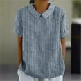 thumbnail image 1 of Womens T-shirts Short-sleeved Turdown Collar Stripe Summer Solid T-shirt Navy XXL, 1 of 6