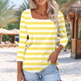 thumbnail image 1 of Womens T-shirts Three-Quarters Sleeved Square Neck Stripe Printed Top Yellow XXL, 1 of 6