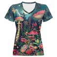 thumbnail image 1 of Womens T shirts V Neck Short Sleeve Mushroom Floral Print Summer Tops, 1 of 2