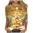 thumbnail image 1 of Womens T-shirts Xmas Tree Print Christmas Shirts 3/4 Sleeve Tops Crew Neck Casual Fashion Holiday Graphic Tees (L, Gold), 1 of 5