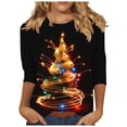 thumbnail image 1 of Womens T-shirts Xmas Tree Print Christmas Shirts 3/4 Sleeve Tops Round Neck Casual Trendy Holiday Graphic Tees (2XL, Black 02), 1 of 5