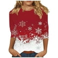 thumbnail image 1 of Womens T-shirts Xmas Tree Print Christmas Shirts 3/4 Sleeve Tops Round Neck Casual Trendy Holiday Graphic Tees (M, Red 02), 1 of 5