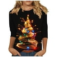 thumbnail image 1 of Womens T-shirts Xmas Tree Print Christmas Shirts 3/4 Sleeve Tops Round Neck Casual Trendy Holiday Graphic Tees (XL, Black 02), 1 of 5