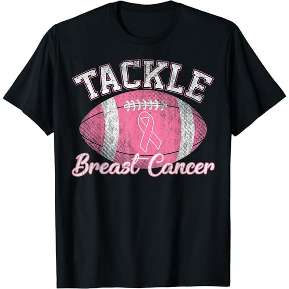 Womens Tackle Breast Cancer Awareness Football Lovers T-Shirt Black Medium