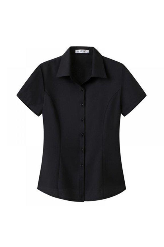 Womens Tailored Short Sleeve Basic Simple Button-Down Shirt Stretchy Short Sleeve Shirts Top