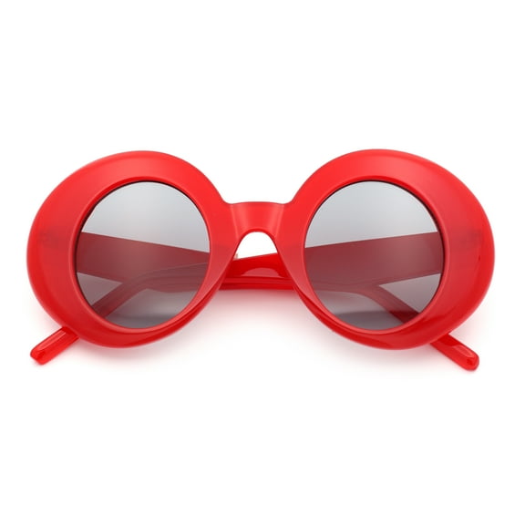 Womens Tall Oval Round Thick Retro Mod Plastic Fashion Sunglasses Red - Black