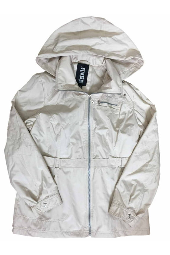 Womens Tan Lightweight Removable Hood Windbreaker Jacket Trench Coat Small