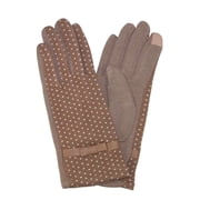 Womens Tan Polka Dot Bow Stretch Fit Texting & Tech Touchscreen Gloves