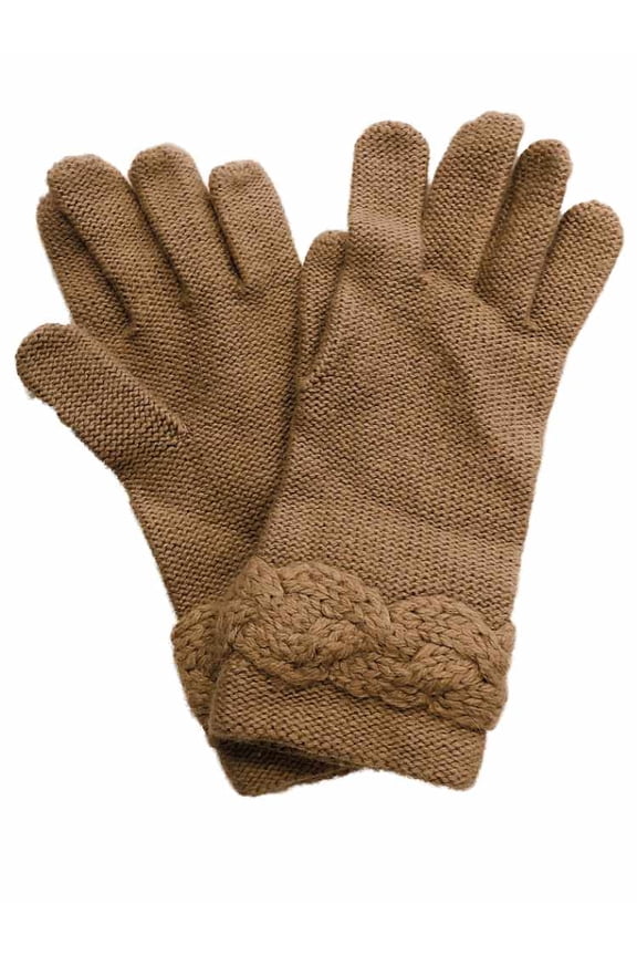 Womens Tan Rope Knit Gloves Beige