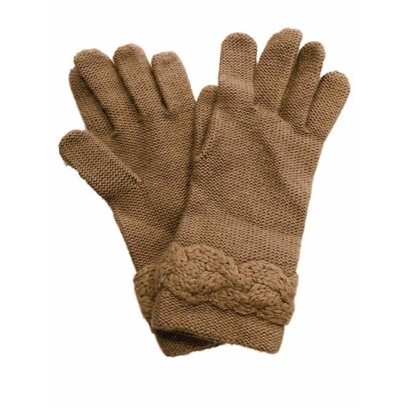 Womens Tan Rope Knit Gloves Beige
