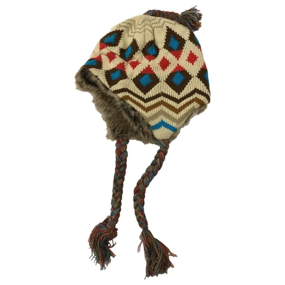 Womens Tan Southwestern Geormetric Print Trapper Hat Peruvian Aviator