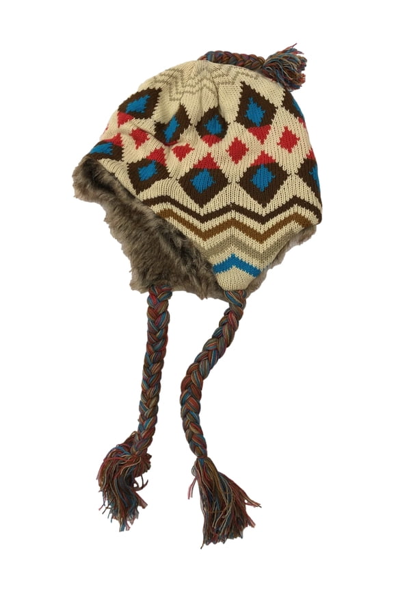 Womens Tan Southwestern Geormetric Print Trapper Hat Peruvian Aviator