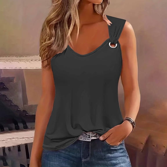 Womens Tank New Arrival Solid Color Sleeveless Ring Buckle Camisole Summer Fashion Beach Tanks Tops