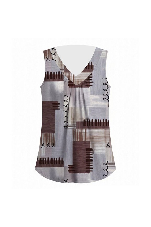 Womens Tank Ruffle Collar Loose Fit Summer Tunic Patch Print Womens Cami Grey L