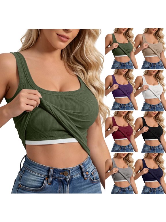 Womens Tank Toos Ndbuld Women Fashion Casual Solid Color Round Neck Model Breathable Cool Singlet Khaki S