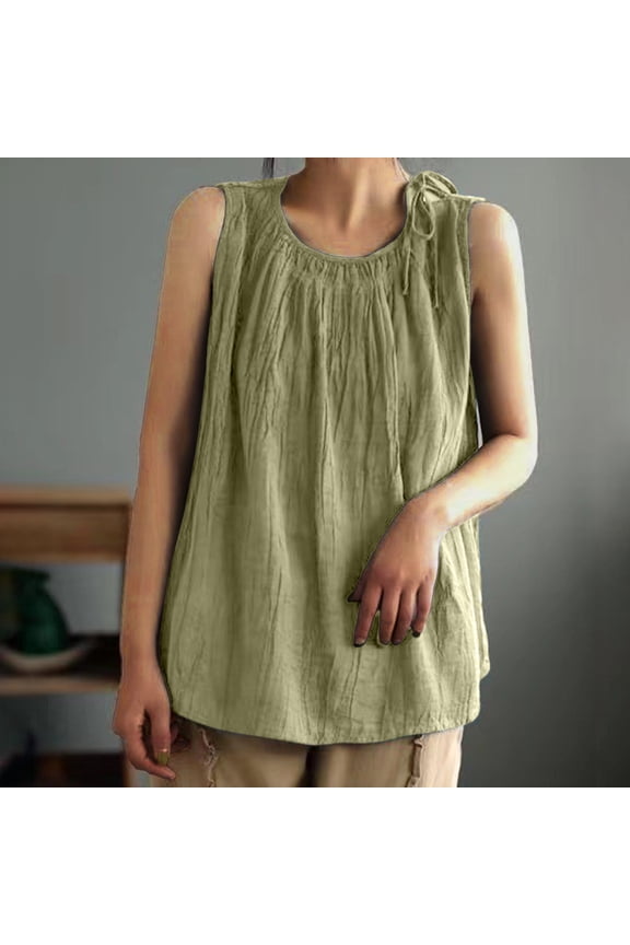 Womens Tank Top $4.98 Plus Size Sleeveless Round Neck Backless Shirt Green M